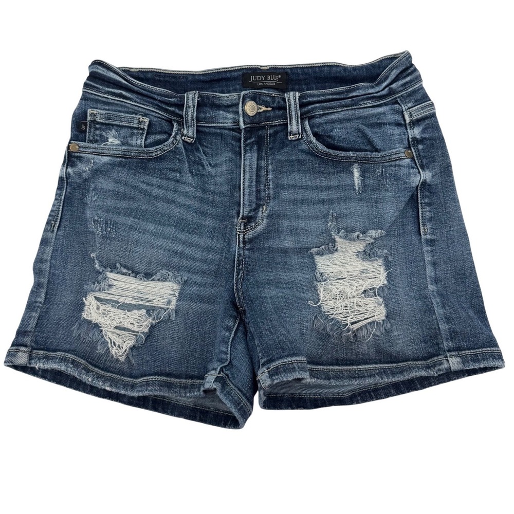 Judy Blue‎ Denim Shorts Women M Blue Distressed Stretch Mid Rise JB15208MD